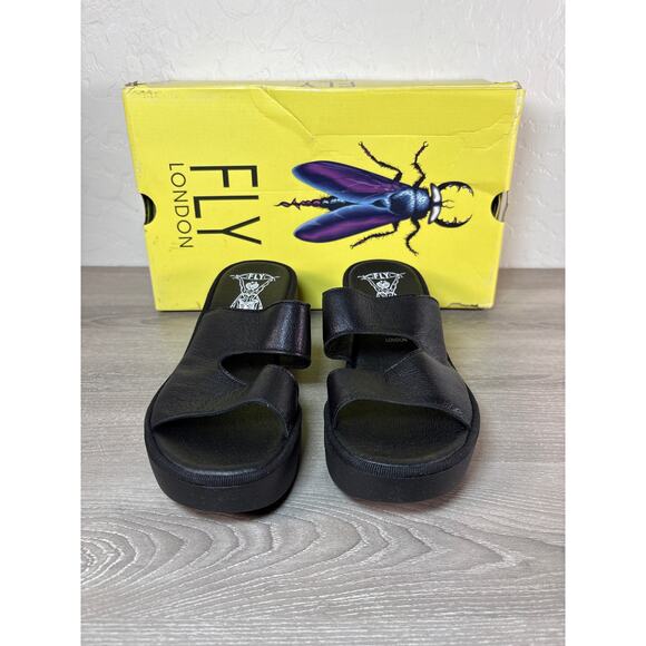 Fly London TECH493FLY Mousse Women's Black Leather Slip on Sandals Size 38 US 7 - Picture 3 of 7